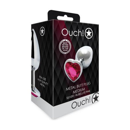 Ouch! Heart Gem Butt Plug Medium Silver/Rubellite Pink - The Exquisite Pleasure Jewel - Adult Naughty Store