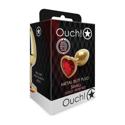 Ouch! Heart Gem Butt Plug Small Gold/Ruby Red - Premium Aluminum Anal Toy for Sensual Pleasure