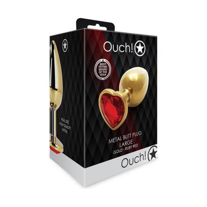 Ouch! Heart Gem Butt Plug Large Gold/Ruby Red - Premium Aluminum Anal Pleasure Toy for All Genders