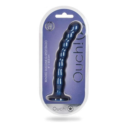 Ouch! Beaded Silicone 8-Inch G-Spot Dildo - Model BSGD-8 - Metallic Blue - Women's Pleasure Toy