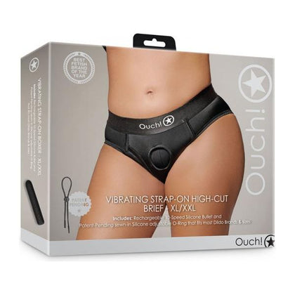 Ouch! Vibrating Strap-on High-cut Brief Black XL/2XL - Ultimate Pleasure for Couples - Adult Naughty Store