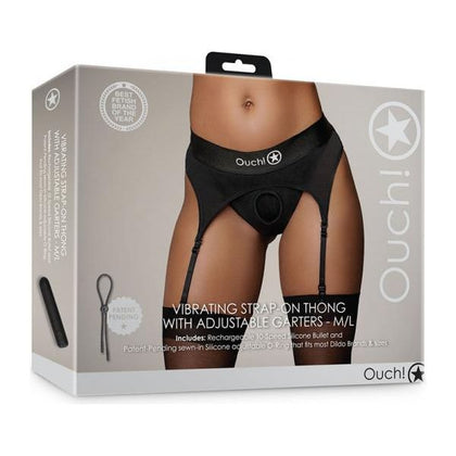 Ouch! Vibrating Strap-on Thong With Adjustable Garters - Black M/L - Ultimate Pleasure for Couples - Adult Naughty Store