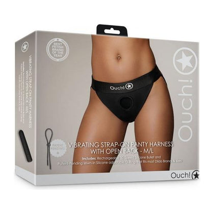 Ouch! Vibrating Strap-on Panty Harness with Open Back - Black M/L - Ultimate Pleasure for Women - Adult Naughty Store