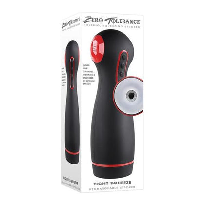 Zero Tolerance Deluxe Rechargeable Vibrating Squeezing Talking Stroker TPE Black/Red - Ultimate Pleasure for Men