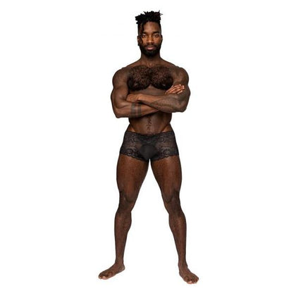 Male Power Sassy Lace Mini Short Sheer Pouch Black XL Lingerie for Men - Model MP-LSMSP-BLK-XL - Sensual See-Through Mesh Underwear for Intimate Moments - Adult Naughty Store