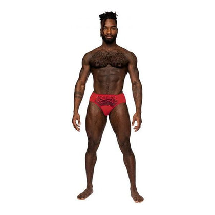 Male Power Sassy Lace Bikini Solid Pouch Red S: Sensual Men's Red Lace Bikini Underwear, Model MP-SLBP-RS, Intimate Pleasure for Him, Size Small