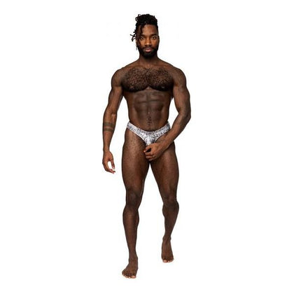 Male Power S'naked Power Sock Silver/Black L/XL - Men's Metallic Coated Shaft Pouch Underwear - Adult Naughty Store