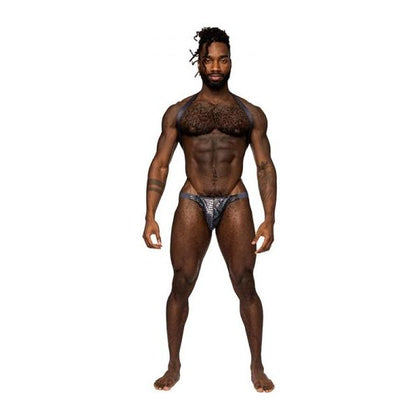 Male Power S'naked Shoulder Sling Harness Thong One-piece Black/Blue S/M