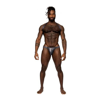 Male Power S'naked Shoulder Sling Harness Thong One-piece Black/Blue S/M - Adult Naughty Store