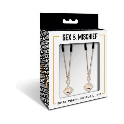 Sportsheets Sex & Mischief Brat Pearl Nipple Jewelry - Rose Gold Adjustable Nipple Clamps with Faux Pearl Accents for Sensual Pleasure - Model: Brat Pearl - Unisex - Nipple Stimulation - One Size