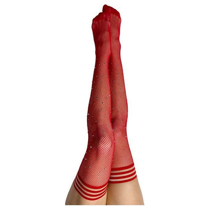 Kix'ies Red Fishnet Rhinestone Thigh Highs - Model A, Women's Erotic Lingerie for Sensual Thigh Pleasure, Size A