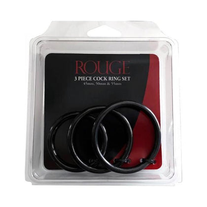 Rouge Stainless Steel 3 Piece Cock Ring Set (45/50/55mm) - Black - Adult Naughty Store