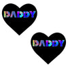 Neva Nude Pasty Daddy Heart Vinyl Black - Sensual Heart-Shaped Nipple Pasties for Women - Model ND-1024 - Enhance Intimate Moments with Alluring Black Vinyl - One Size Fits Most - Adult Naughty Store