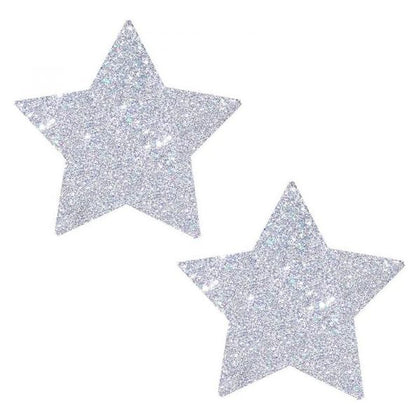 Neva Nude Starry Nights Silver Glitter Nipztix Pasty - Unisex Silver Glitter Lingerie - Model: Starry Nights - Size: 3.25 x 3.25 inches