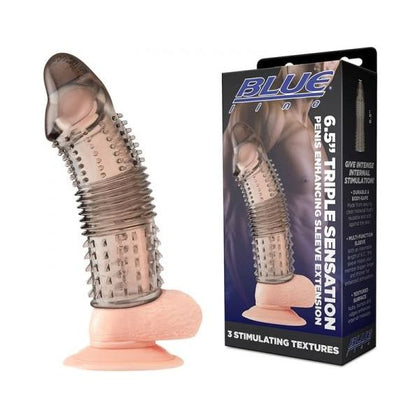 Blue Line 6.5 In. Triple Sensation Penis Enhancing Sleeve Extension - Intensify Pleasure for Men - Blue