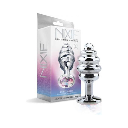 Nixie Ribbed Metal Butt Plug Honey Dipper Large - The Ultimate Pleasure Indulgence for Sensual Delights - Model NRBPHD-L - Unisex Anal Stimulation - Rainbow - Adult Naughty Store