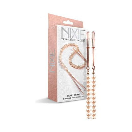 Nixie Pearl Drop Beaded Tweezer Nipple Clamps Rose Gold - Elegant Intimate Pleasure for All Genders in Sensual Rose Gold