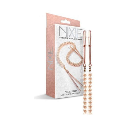 Nixie Pearl Drop Beaded Tweezer Nipple Clamps Rose Gold - Elegant Intimate Pleasure for All Genders in Sensual Rose Gold - Adult Naughty Store