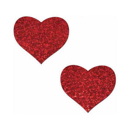 Pastease Glitter Heart Pasties Red - Hand-Made Adhesive Nipple Covers for Sensual Body Adornment - Model X-17 - Women - Intimate Pleasure Accessory - One Size