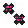 Pastease 'Great Tits' Crosses Nipple Pasties - Black/Pink, Hand-Made, Latex-Free, Waterproof, 3x3 Inches, Coverage Diameter 1.6 Inches - Adult Naughty Store