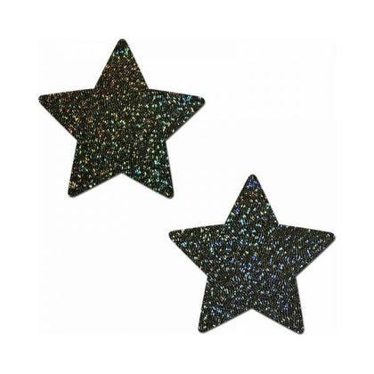 Pastease Glitter Star Pasties Black - Hand-Made Nipple Covers for Women - Model: Glitter Star - Medical-Grade Adhesive - Waterproof - One Size Fits All - Adult Naughty Store