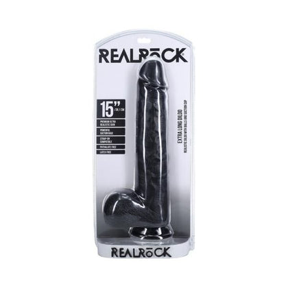 RealRock Extra Long 15 In. Dildo With Balls - Black, Lifelike Pleasure for Intense Orgasms