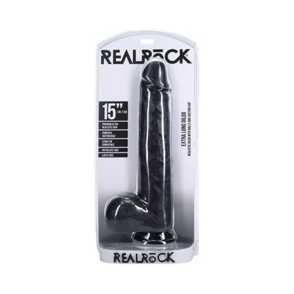 RealRock Extra Long 15 In. Dildo With Balls - Black, Lifelike Pleasure for Intense Orgasms - Adult Naughty Store