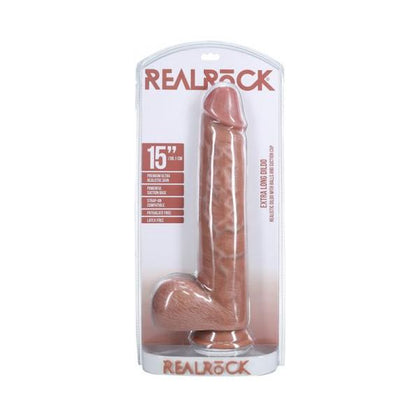 RealRock Extra Long 15 In. Dildo With Balls - Tan, Pleasure Pro 9000, Unisex, Lifelike Stimulation
