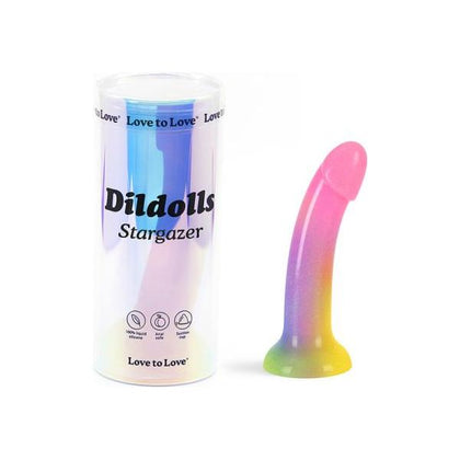 DILDOLLS Stargazer Rainbow and Glitter Liquid Silicone Curved Dildo - Model SGR-1001 - For Vaginal and Anal Pleasure - Vibrant Multicolor