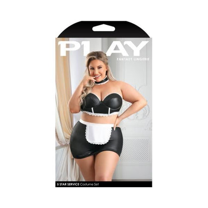 Fantasy Lingerie Play Adjustable Open Back Spanking Skirt Set - Model X1XL/2XL - Women's Wetlook Strapless Bustier, G-String Panty, Choker - Pleasure in Style and Comfort - Size 14-18