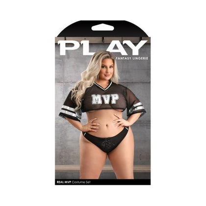 Fantasy Lingerie Play Real MVP Cropped Jersey Top & Lace Up Panty Costume 1XL/2XL - Women's Erotic Lingerie Set for Sensual Bedroom Play