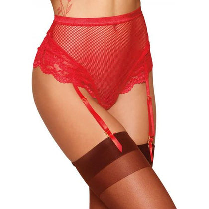 Dreamgirl Ruby High-Waisted Fishnet and Lace Garter Thong - Model 0001S: Sensual Women's Lingerie for Exquisite Waist-High Seduction - Adult Naughty Store