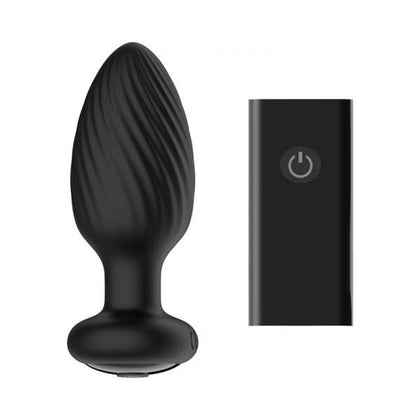 Introducing the Nexus Tornado Medium Rotating And Vibrating Butt Plug with Remote Control in Black: A sophisticated choice for enhanced anal pleasure and exploration, Model NT-87B, suitable for all genders.