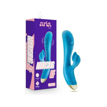Aria Arousin' AF Blue Silicone Rechargeable Vibrating Rabbit - Model AR-102, Designed for Women, G-Spot and Clitoral Stimulation