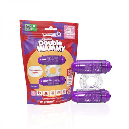 Introducing the Screaming O 4t Double Wammy Vibrating Ring for Couples Pleasure - Model 4T - Unisex - Stimulates Multiple Areas - Grape