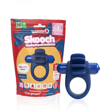 Introducing the Screaming O 4T Skooch Blueberry Vibrating Cock Ring for Men - Model 4T, offering Textured Stimulation and 6 Powerful FUNctions 🍆💙