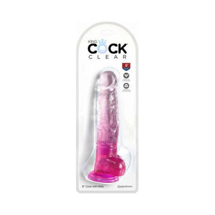 King Cock Clear With Balls 8in Pink Realistic Translucent Dildo for Enhanced Pleasure - Adult Naughty Store