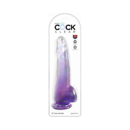 King Cock Clear With Balls 10inpurple - Lifelike Translucent Dildo for Sensual Pleasure - Model KC-10P - Suitable for All Genders - Designed for Exquisite Internal Stimulation - Vibrant Purple Color