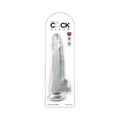 King Cock Clear With Balls 10in Clear - The Ultimate Pleasure Experience: Introducing the King Cock Clear Translucent Dildo, Model KC-10CB - Unisex, for Mind-Blowing Sensations and Visual Delights