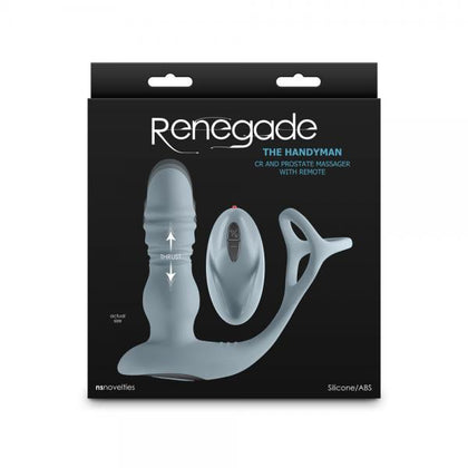 Introducing Renegade's The Handyman Gray Prostate Massager & Cock Ring for Men in Luxurious Silicone - Model No. X37 - Delivers Deep Vibrations to the Perineum - Perfect for Intense Pleasure!