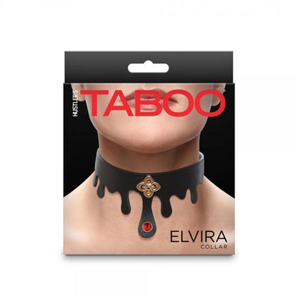 Hustler Taboo Elvira Collar Black - Fetish Neck Collar for Women - Model: Elvira, HT-101 - Adjustable Bondage Accessory with Ruby Jewel and Gold Charm - BDSM Submissive Jewelry for Neck Play - Women's Pleasure Toy in Elegant Black Shade