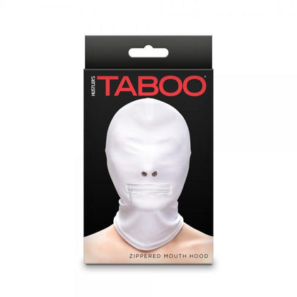 Hustler Taboo Zippered Mouth Hood - Sensation-Enhancing White Nylon Hood with Zippable Mouth Opening for Submissive Play
