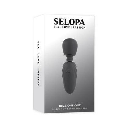 Introducing the Selopa Buzz One Out Rechargeable Silicone Mini Wand Vibrator Black - Model V1.0, Unisex Dual Pleasure Device in Midnight Black