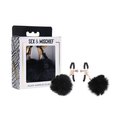 Sportsheets Sex & Mischief Puff Nipple Clamps - Sensual Pleasure Enhancer for All Genders - Soft Faux Fur Balls - Adjustable Tension - Teasing and Tickling Experience - Black - Adult Naughty Store