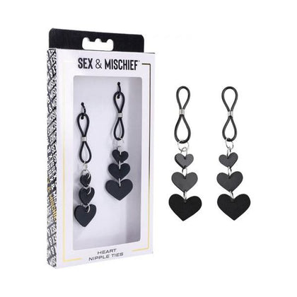 Sportsheets Sex & Mischief Heart Nipple Ties - Sensual Faux Leather Nipple Clamps, Model SMT-NT01, Unisex, for Exquisite Pleasure, Black - Adult Naughty Store