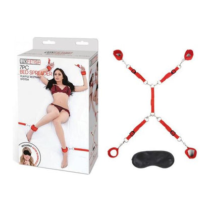 Lux Fetish Bed Spreader 7-Piece Restraint Set - Red, Ultimate Pleasure Bundle for Couples