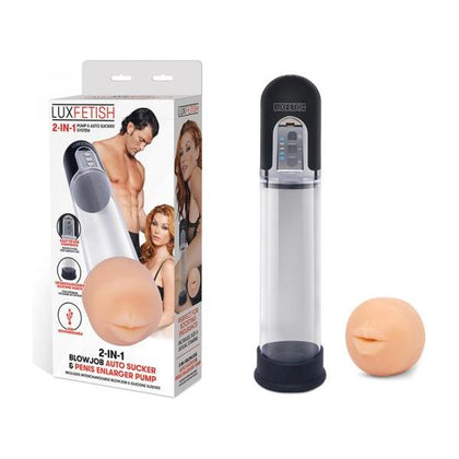 Lux Fetish 2-in-1 Auto Sucker and Penis Enlarger Pump - Model LS-2000 - Male Pleasure Device for Enhanced Sensation and Size - Clear and Black