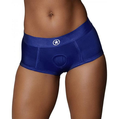 Introducing the Ouch! Vibrating Strap-On Brief - Model M/L - Unisex Pleasure Toy for Packing, Pegging, and Penetration - Royal Blue