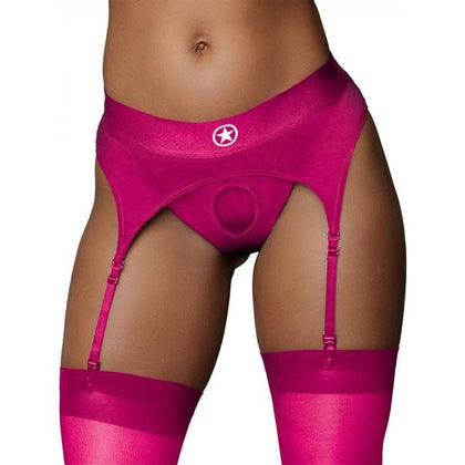Introducing the Ouch! Vibrating Strap-On Thong with Adjustable Garters - Model M/l, Pink, for Women - Perfect for Intimate Pleasure