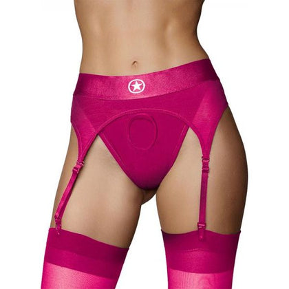 Ouch! Vibrating Strap-On Thong with Adjustable Garters Pink XS/S - Model X1 - Female - Full Pleasure Coverage - Elegant Pink